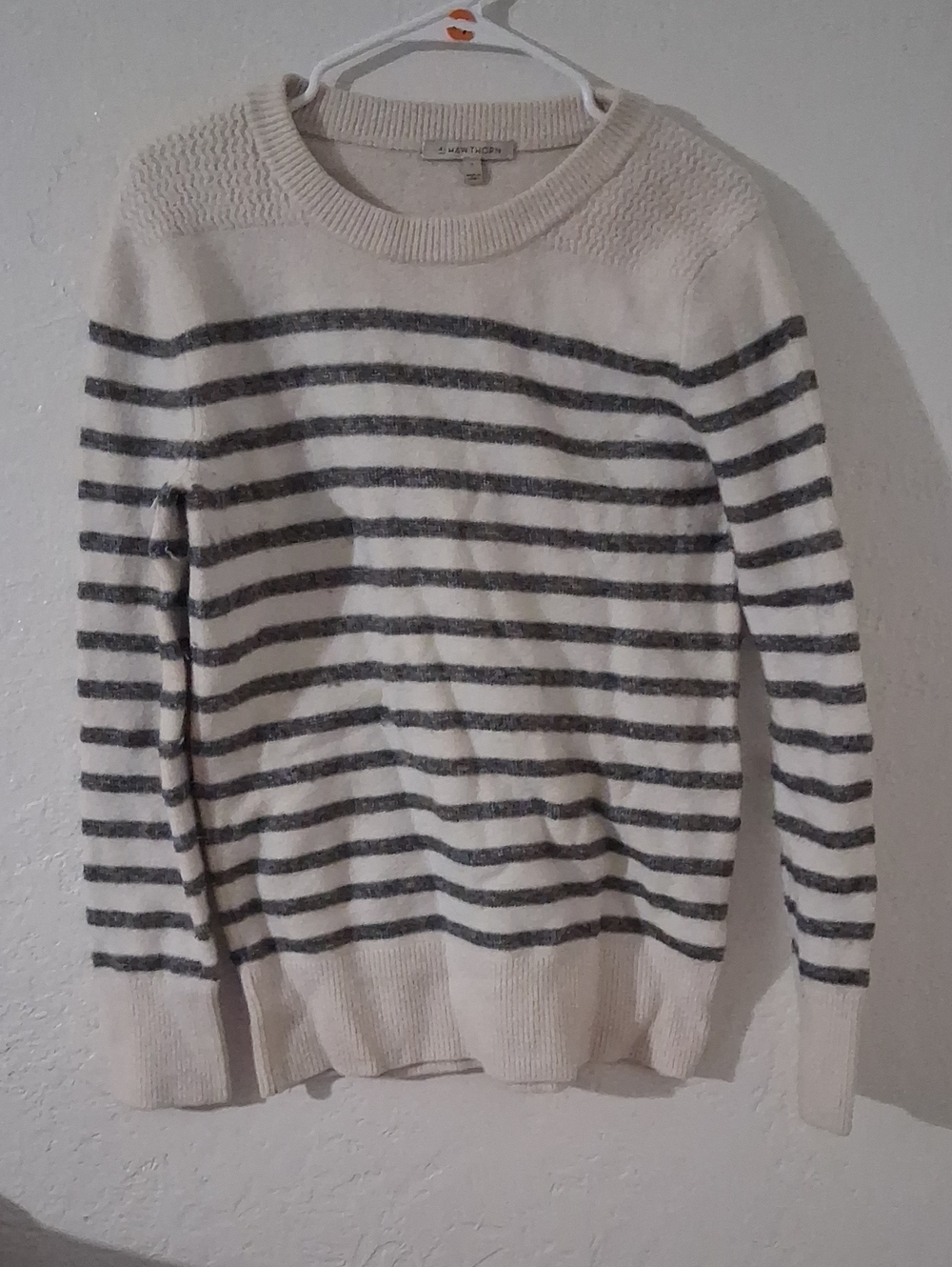 Lightweight Cream and Gray Striped Sweater - Classic Crew Neck